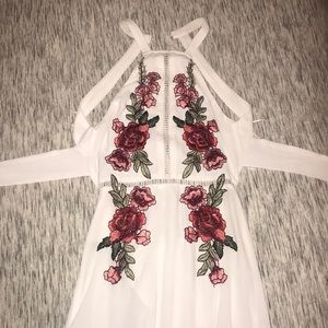 M Open Back Rose Detail Wrap Maxi White Dress